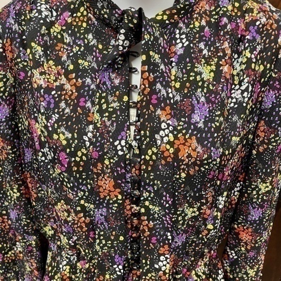 Derek Lam 10 Crosby Floral Silk Tie-Neck Ruffle-Hem  Dress Black Multi 4 NEW - Picture 7 of 15